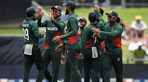 Bangladesh celebrate a historic win over New Zealand in the third ODI in Napier.