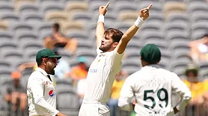 Pakistan pacer Shaheen Shah Afridi (C) went for 172 runs in the first Test against Australia in Perth.