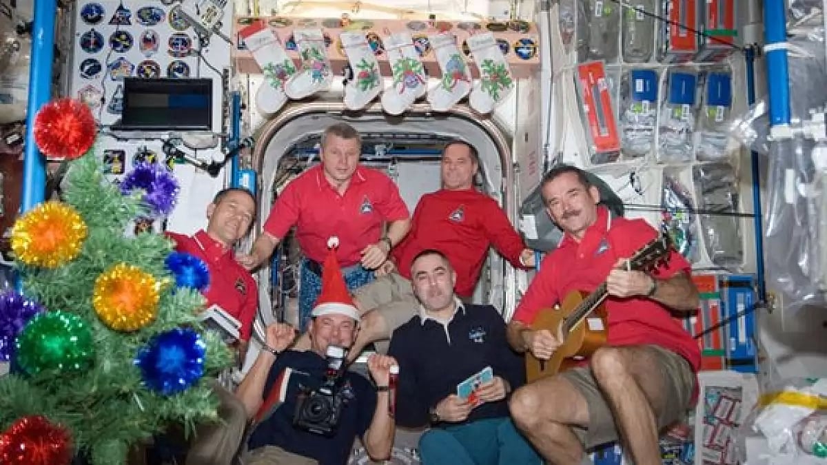 Astronauts celebrating Christmas in space