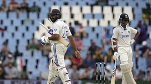 India captain Rohit Sharma (L) during the first day of the first Test between South Africa and India in Centurion.