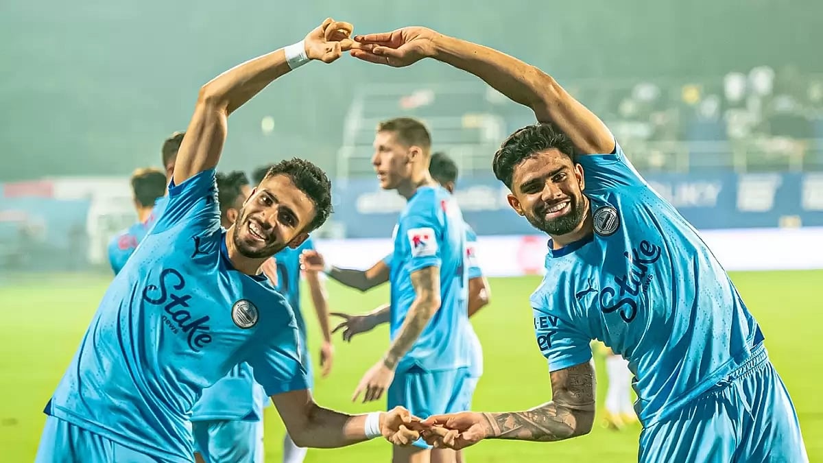 Goal-scorers Vikram Partap Singh (L) and Gurkirat Singh after the Mumbai City vs Chennaiyin FC ISL match in Mumbai.