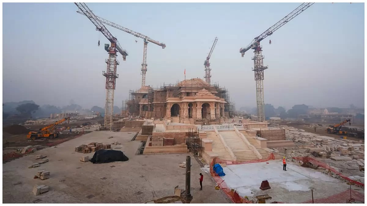 Ram Janmabhoomi temple under construction, in Ayodhya. 