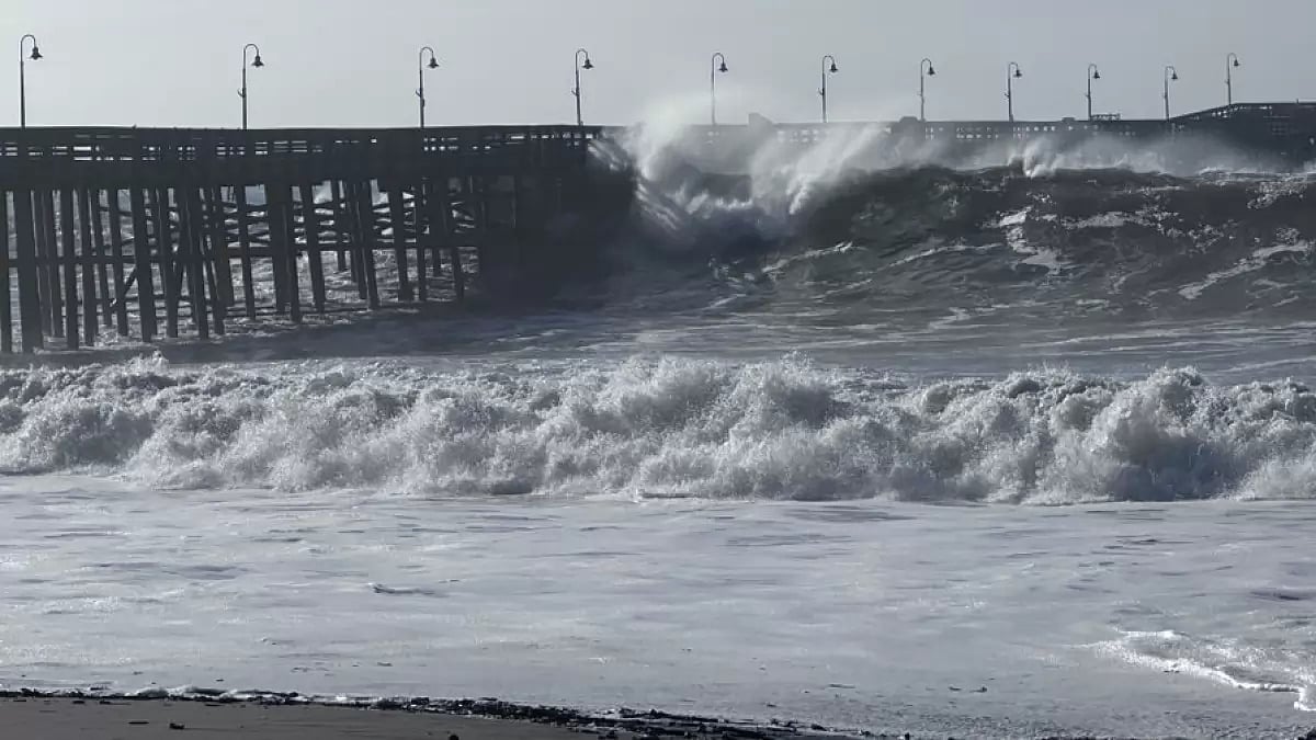 Large waves pounding Southern California's shores on Thursday.