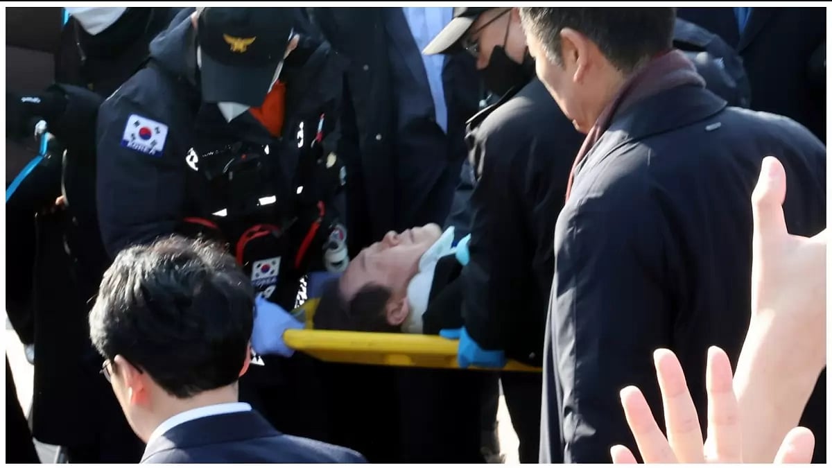 South Korean opposition leader Lee Jae-myung on a stretcher