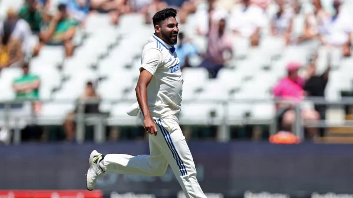 Mohammed Siraj celebrates a wicket against South Africa at Cape Town