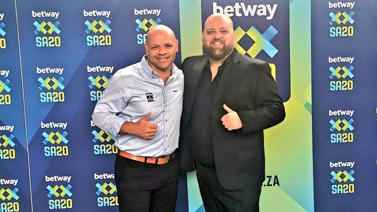 South Africa's batting coach Ashwell Prince (L) at an event