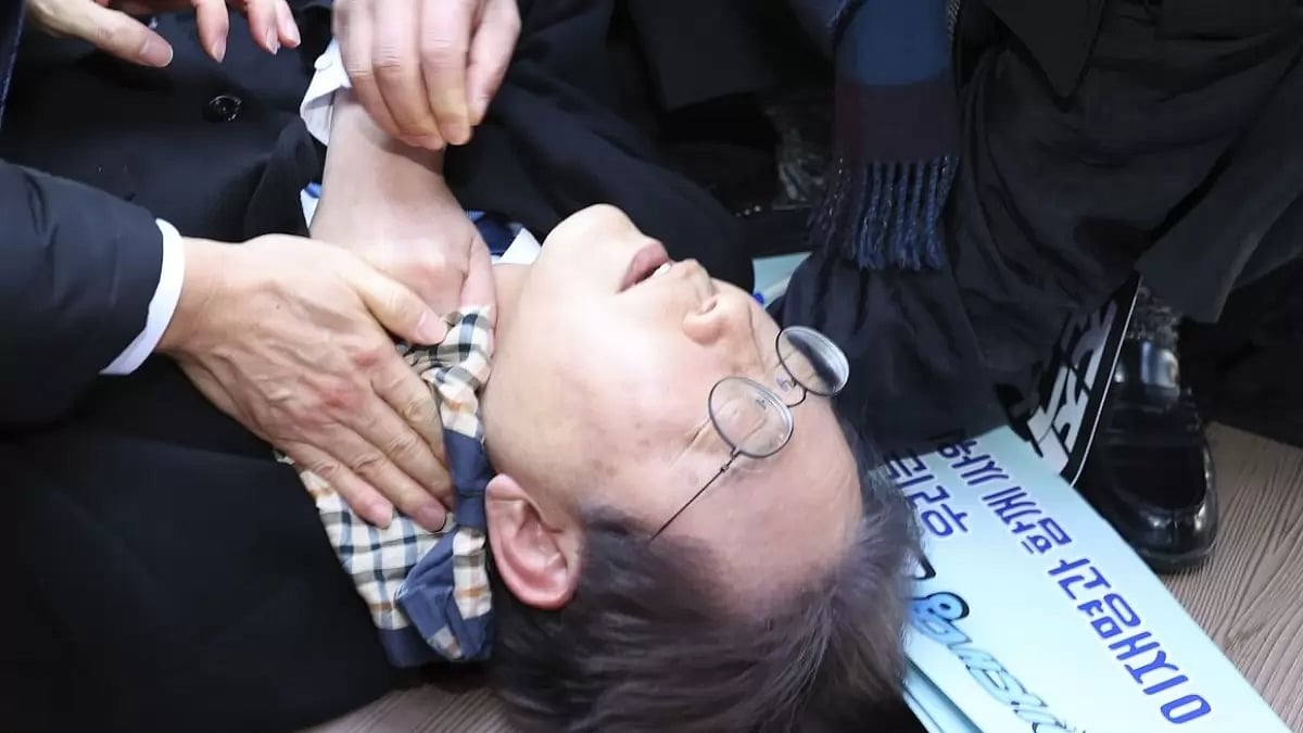 South Korean Opposition leader Lee Jae-myung after getting attacked in Busan