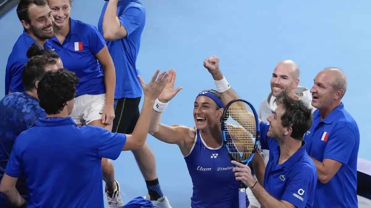 Team France celebrating United Cup 2024 win over Norway