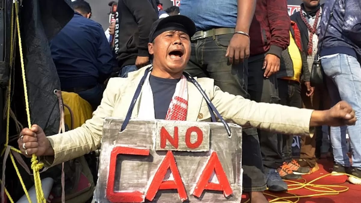 Protestors participate in a rally against CAA in Guwahati, Assam on January 05, 2020. 