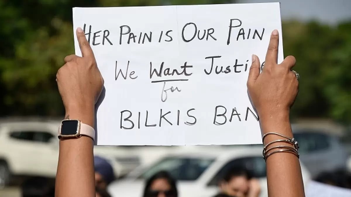 A protest against the release of 11 convicts in Bilkis Bano case, Aug 28, 2022
