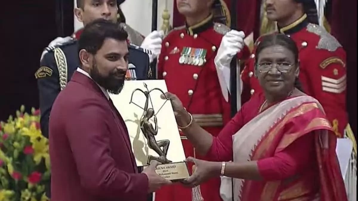 Indian cricketer Mohammed Shami received the Arjuna Award from President Of India Droupadi Murmu on Tuesday