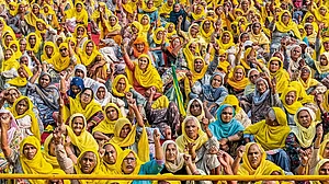 Farmers gather in 2021 to mark the first anniversary of their protest against the controversial farm laws at Pakora Chowk near Tikri border on the outskirts of Delhi