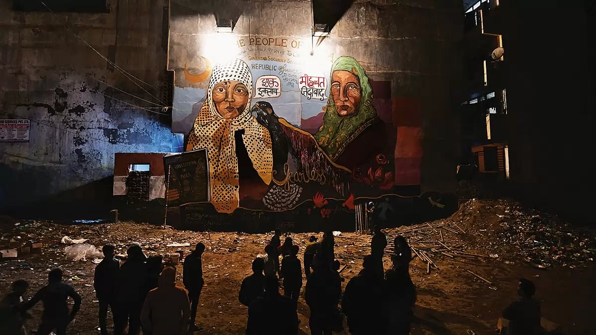 Graffiti at the 2020 anti-CAA protest site at Shaheen Bagh in New Delhi.