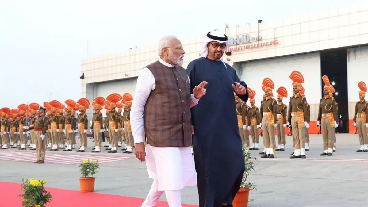 Prime Minister Narendra Modi and UAE President Sheikh Mohamed bin Zayed Al Nahyan 