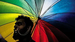 LGBTQ supporter at a rally at Shillong celebrating the reading down of Section 377 in 2018