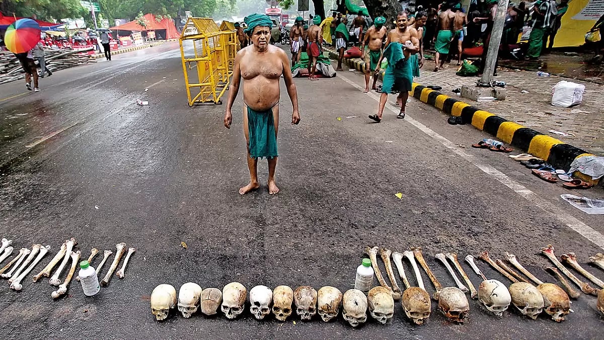 Farmers from Tamil Nadu staged a protest in 2017 against farmer suicides  - null