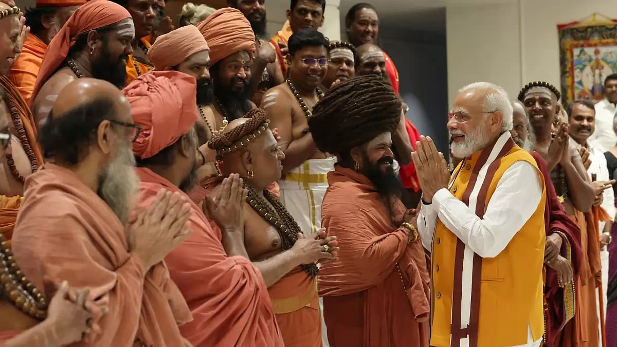 Prime Minister Narendra Modi with Adheenam, in New Delhi.