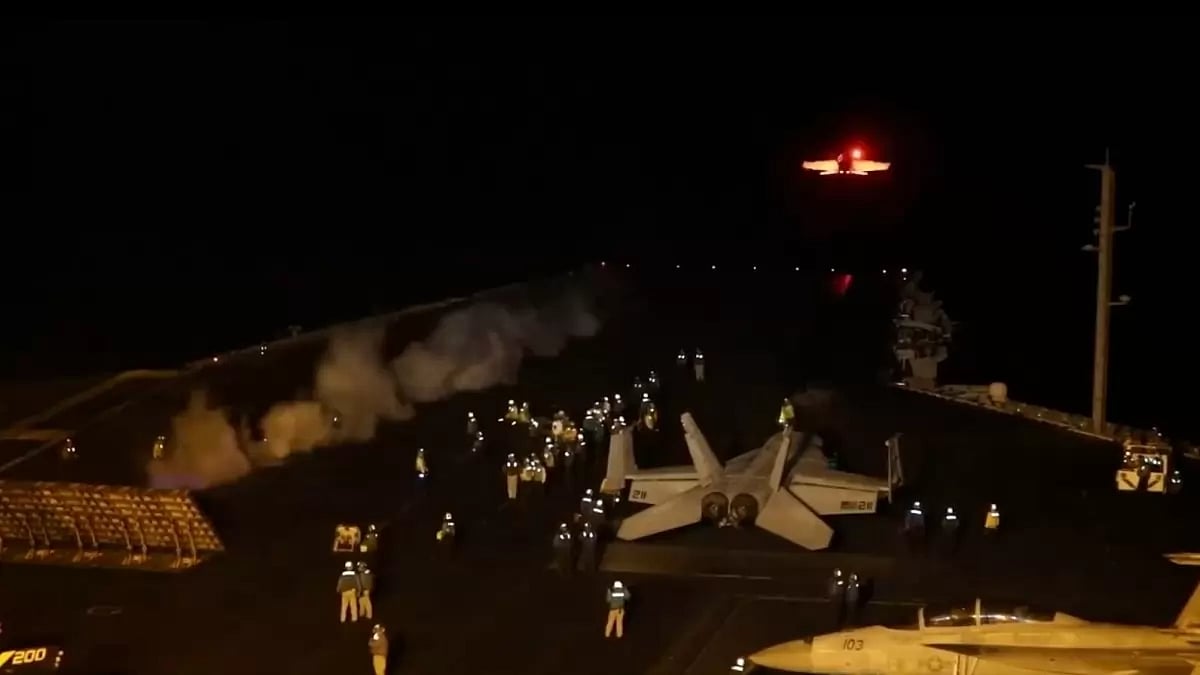 A US fighter aircraft taking off to attack Yemen-based, Iran-backed Houthis. - null