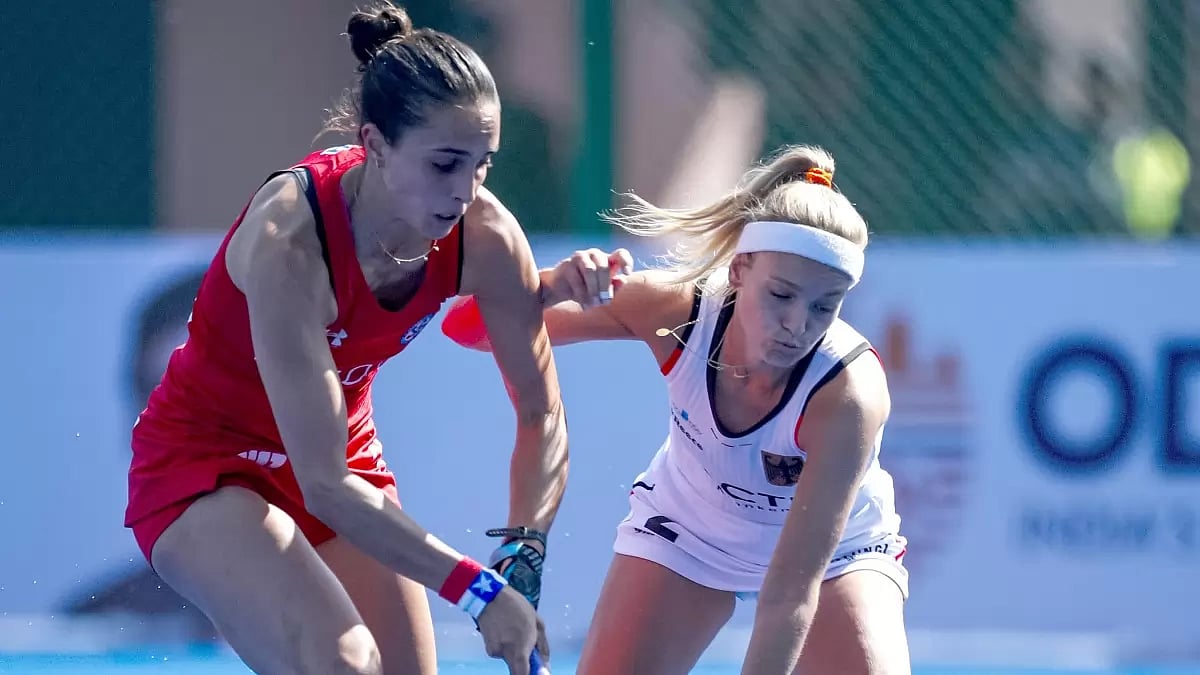 Action from the Germany vs Chile Pool B match at the FIH Women's Hockey Olympic Qualifiers 2024 in Ranchi.