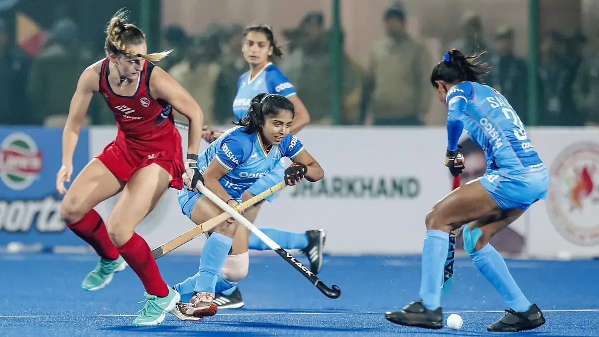 Action from the India vs USA match at the FIH Women's Hockey Olympic Qualifiers in Ranchi.