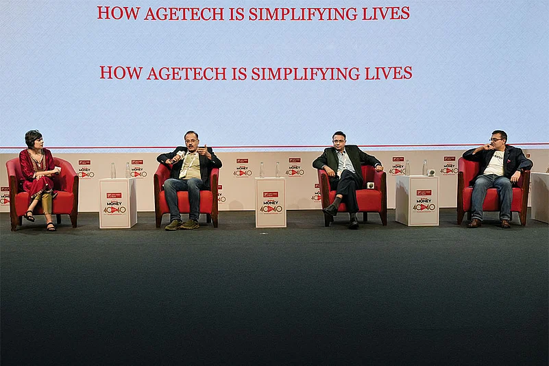 (R to L) Ashwini Kapila, Co-founder and CEO India, GetSetUp; Raghunandan K.S., Founder, CEO, Elders India; Salil Datar, Founder, Simpli5; Moderator: Pragya Vats, Hoad of Campaigns & Communications, Outlook