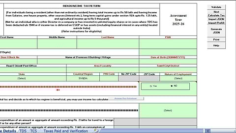 Snapshot of ITR-1 Excel Utility Spreadsheet