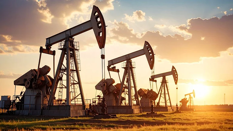 Brent crude oil price has now fallen more than 12 per cent over two sessions. (AI-generated) - Microsoft Copilot