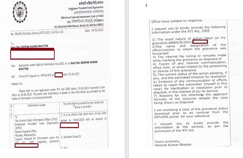 RTI for EPF claim shared by Deepak Bhatter on LinkedIn