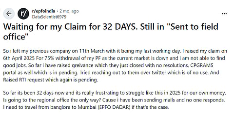 Image showing a reddit user thread on how he used RTI to claim his EPF