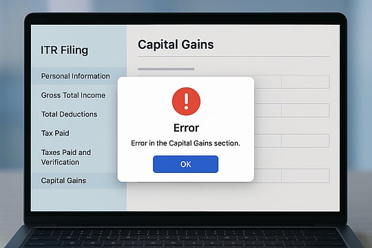 ITR-2 Filing Utility Shows Error In Capital Gains Section

