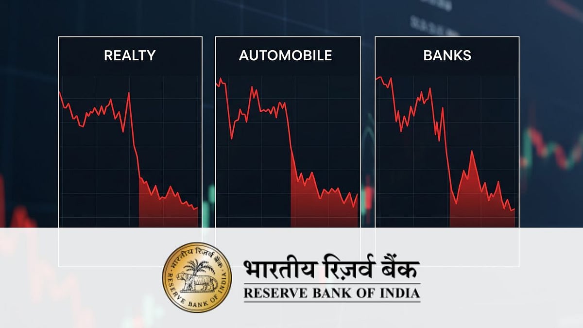 Gemini AI : rate-sensitive sectors fall after RBI keeps repo rate unchanged at 5.5 per cent. (AI-generated)