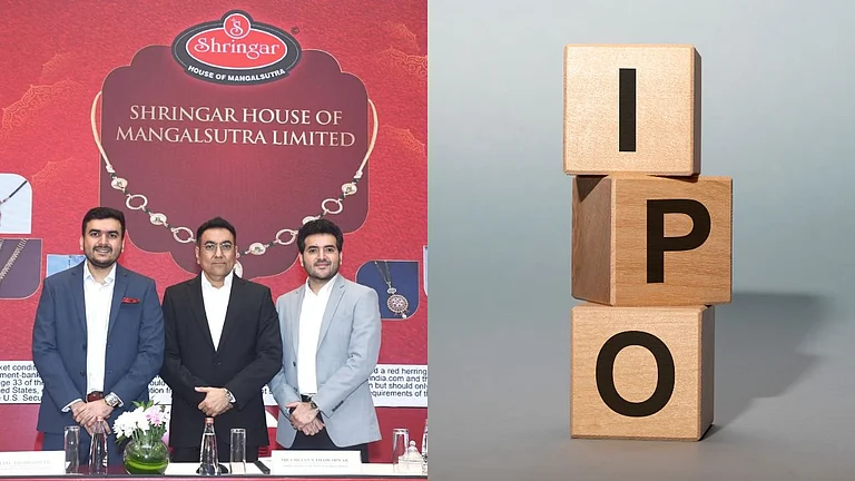 Shringar House of Mangalsutra IPO GMP has surged from Rs 20 to Rs 32 over the week.  - Instagram/@shringarmangalsutra, Canva