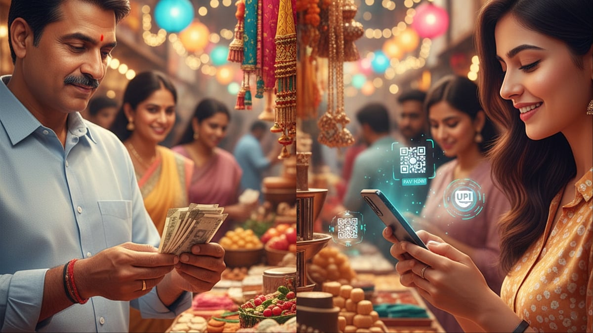 AI-generated image : Cash v/s UPI