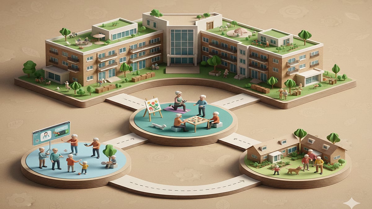 Modern senior living complex with wellness facilities - AI Generated