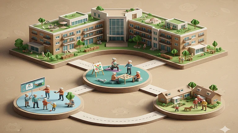 Modern senior living complex with wellness facilities - AI Generated