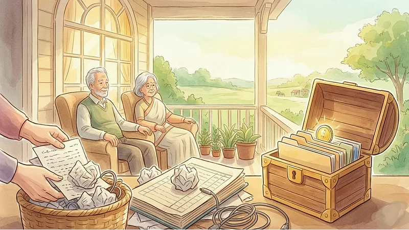 AI Generated : Senior reviewing financial papers before retirement