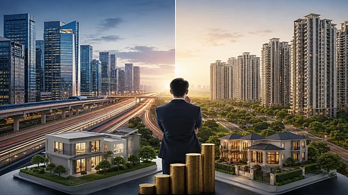 AI Image : Compared to Gurugram, Noida still offers more attractive entry pricing, rapid infrastructure development, strong metro connectivity, and emerging commercial hubs, making it an increasingly promising investment destination.
