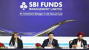 Ms. Amandeep Sidhu, Vice President. ICICI Securities Limited, Mr. Debasish Mishra, MD & CEO; D.P. Singh, Joint CEO, SBI Funds Management Ltd at the IPO press conference of SBI Funds Management Limited in Delhi