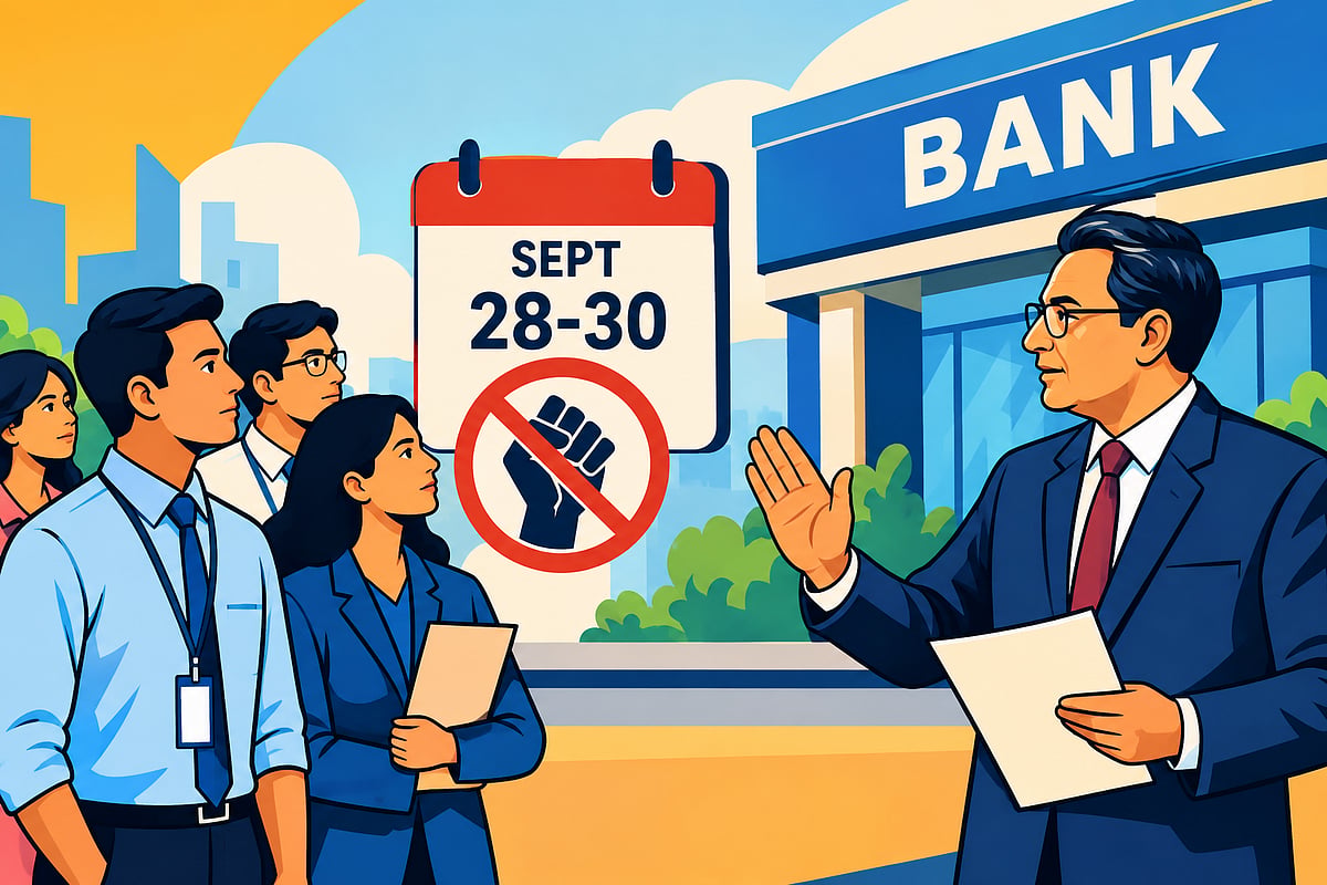 AI generated : Bank Strike 2026: Centre Urges Employees To Avoid September 28-30 Strike
