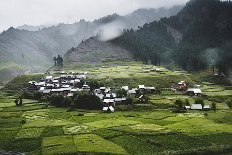 An aerial view of a stunning valley in Gurez Valley, Kashmir