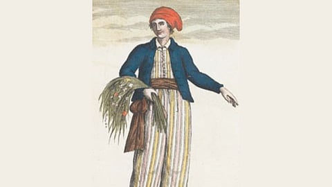 a sketch of Jeanne Baret, the first woman to circumnavigate the globe
