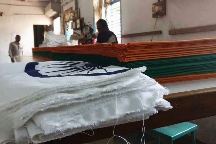 Indian flags in Bengeri near Hubballi at the Karnataka Khadi Gramodyoga 
