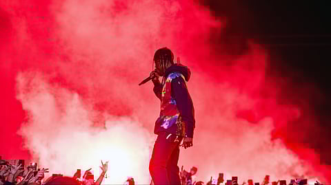Travis Scott performing live on stage during Circus Maximus Tour India 2025
