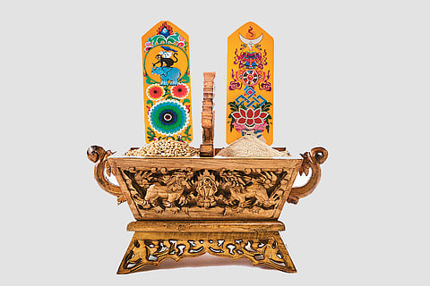 A Chemar Bo filled with roasted barley and tsampa during Losar