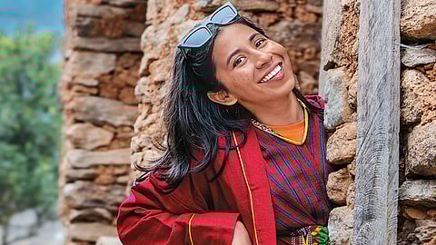 Content creator Aditi Yadav in a traditional Monpa tribe costume