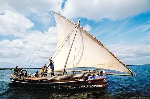 Dhows sailing off Lamu island, Kenya