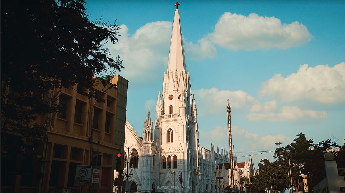 The stunning spires of the Santhome Cathedral Basilica in Chennai