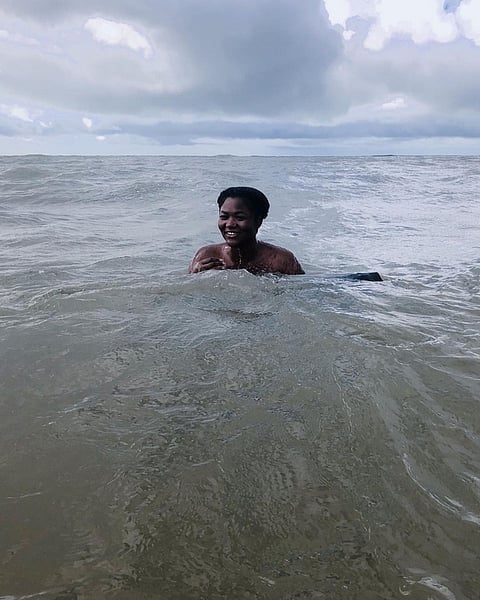 Ella takes a dip in the English Channel near Isle of Wight, United KIngdom