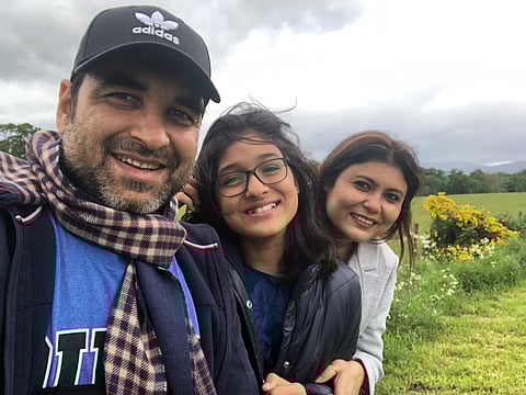 Tripathi with his family on a vacation