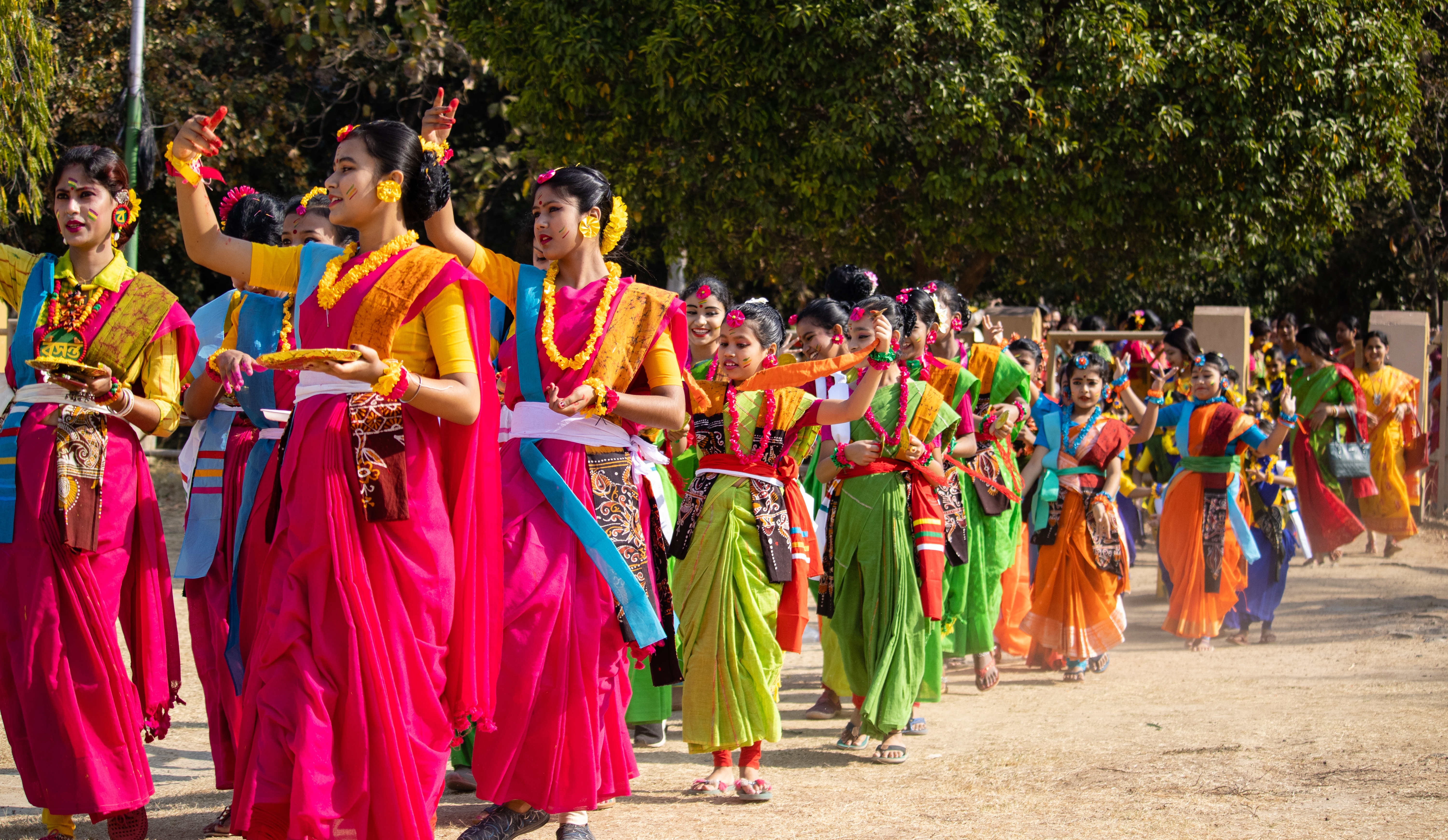 Dancers celebrating holi traditionally in Santiniketan and Bolpur 